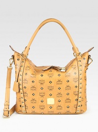 A coated canvas design that possesses the character of German functionality and craftsmanship with an iconic laurel logo print, luxurious leather trim and radiant 24k gold studs.Double leather top handles, 5½ dropDetachable adjustable leather shoulder strap, 16-20 dropTop zip closureOne inside zip pocketFully lined14½W X 12½H X 6DMade in Italy A coated canvas design that possesses the character of German functionality and craftsmanship with an iconic laurel logo print, luxurious leather trim and radiant 24k gold studs.Double leather top handles, 5½ dropDetachable adjustable leather shoulder strap, 16-20 dropTop zip closureOne inside zip pocketFully lined14½W X 12½H X 6DMade in Italy