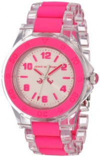 Juicy Couture Women's 1900867 Rich Girl Clear Plastic Bracelet With Neon Pink Silicone Inlay Watch