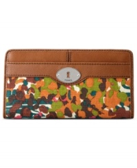 An eye-catching design decorated with vintage-inspired details and a season-perfect print. Used as a clutch or a wallet, this easy-going look will keep you organized in style. An eye-catching design decorated with vintage-inspired details and a season-perfect print. Used as a clutch or a wallet, this easy-going look will keep you organized in style.