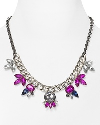 Channel the dangerous beauty, and the rich colors of the season with this Aqua crystal necklace, styled in hematite with a bold stone cluster. Channel the dangerous beauty, and the rich colors of the season with this Aqua crystal necklace, styled in hematite with a bold stone cluster.