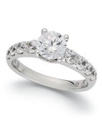 Make your engagement magical. This stunning My Diamond Story Engagement ring shines with the addition of a round-cut diamond at center and rows of smaller round-cut diamonds at the shoulders (2 ct. t.w.). Set in 18k white gold. Each My Diamond Story ring comes in a signature box that includes a built-in USB cord to download personalized videos, pictures and music!