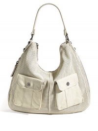 THE LOOKContour hobo style Buttery soft perforated leather Shoulder strap Top zip closure Two outside smooth leather magnetic snap close pockets Expandable zip gusset One inside zip pocket Two inside open pocketsTHE FITShoulder strap, 9 drop 16W X 12½H X 2D Gusset expands to 4½DTHE MATERIALLeather Twill liningORIGINImported THE LOOKContour hobo style Buttery soft perforated leather Shoulder strap Top zip closure Two outside smooth leather magnetic snap close pockets Expandable zip gusset One inside zip pocket Two inside open pocketsTHE FITShoulder strap, 9 drop 16W X 12½H X 2D Gusset expands to 4½DTHE MATERIALLeather Twill liningORIGINImported