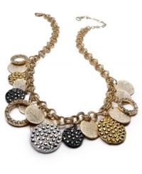 Bold and beautiful. Alfani's statement necklace is crafted from gold-tone mixed metal with silver- and hematite-tones added as well. Glass crystal accents add a bit of luster. Approximate length: 18 inches + 3-inch extender. Approximate drop: 3 inches.