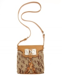This crossbody design from XOXO is a hot ticket to haute style. A go-anywhere shape featuring glossy silver-tone hardware, fierce python accents and a signature plaque at front. This crossbody design from XOXO is a hot ticket to haute style. A go-anywhere shape featuring glossy silver-tone hardware, fierce python accents and a signature plaque at front.