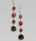 From the Modern Rock Candy® Collection. A delicately crafted piece with four faceted semi-precious stones set in 18k gold to create a wonderfully unique style. 18k goldRuby, garnet, onyx and rhodoliteHook backDrop, about 2¼Imported 
