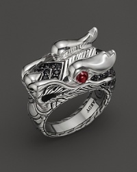 John Hardy Men's Naga Sterling Silver Lava Dragon Head Ring with Black Sapphire and Red Spinel Eyes John Hardy Men's Naga Sterling Silver Lava Dragon Head Ring with Black Sapphire and Red Spinel Eyes