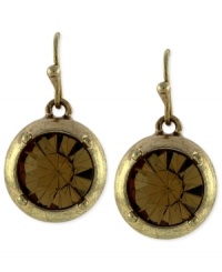 Circular chic. This pair of drop earrings from Jessica Simpson is crafted from gold-tone mixed metal with large glass light topaz stones to ensure you're the center of attention. Approximate drop: 1-1/4 inches. Circular chic. This pair of drop earrings from Jessica Simpson is crafted from gold-tone mixed metal with large glass light topaz stones to ensure you're the center of attention. Approximate drop: 1-1/4 inches.