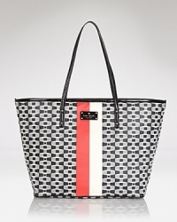 This kate spade new york tote blends practical allure with on-trend panache, crafted in coated twill with carry-it-all proportions. This kate spade new york tote blends practical allure with on-trend panache, crafted in coated twill with carry-it-all proportions.