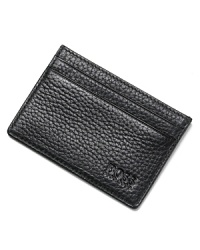 Soft, pebbled leather card case. Signature logo stamped on front. Soft, pebbled leather card case. Signature logo stamped on front.
