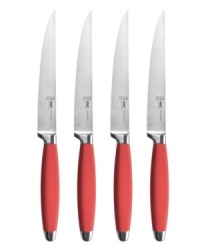 Crafted from stain- and rust-resistant Japanese stainless steel, each knife fits masterfully into the palm of your hand with a soft grip slip-resistant handle that is ergonomically designed and full of lively color. Limited lifetime warranty. Crafted from stain- and rust-resistant Japanese stainless steel, each knife fits masterfully into the palm of your hand with a soft grip slip-resistant handle that is ergonomically designed and full of lively color. Limited lifetime warranty.