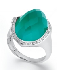 The color of paradise. Green faceted agate (13-1/2 ct. t.w.) is the captivating focal point of this elegant, formal ring. A band of diamonds accent this gem with flattering points, all set in sleek sterling silver. Size 7. The color of paradise. Green faceted agate (13-1/2 ct. t.w.) is the captivating focal point of this elegant, formal ring. A band of diamonds accent this gem with flattering points, all set in sleek sterling silver. Size 7.