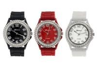 Geneva Platinum Silicone Band CZ Watch Set (Black, White, Red) Geneva Platinum Silicone Band CZ Watch Set (Black, White, Red)