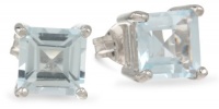 Sterling Silver 6mm Square-Cut Blue Topaz Earrings