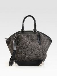 A beautifully textural style in fleeced suede accented in luxurious leather.Double leather top handles, 5 dropDetachable adjustable shoulder strap, 14-17 dropTop zip closureProtective metal feetOne inside zip pocketTwo inside open pocketsFully lined11½W X 9½H X 6DImported A beautifully textural style in fleeced suede accented in luxurious leather.Double leather top handles, 5 dropDetachable adjustable shoulder strap, 14-17 dropTop zip closureProtective metal feetOne inside zip pocketTwo inside open pocketsFully lined11½W X 9½H X 6DImported