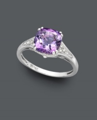 A personal touch. Search no more for the perfect gift for the February birthday girl. This stunning ring features an amethyst birthstone (2-1/5 ct. t.w.) with sparkling diamond accents at the shoulders. Crafted in 14k white gold. A personal touch. Search no more for the perfect gift for the February birthday girl. This stunning ring features an amethyst birthstone (2-1/5 ct. t.w.) with sparkling diamond accents at the shoulders. Crafted in 14k white gold.