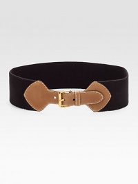 A wide, cotton elastic design with a beautifully supple leather buckle and goldtone metal buckle. Width, about 3Made in Italy A wide, cotton elastic design with a beautifully supple leather buckle and goldtone metal buckle. Width, about 3Made in Italy