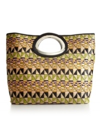 Keep your cool with a casual yet refined straw design from BCBGeneration. A tribal-inspired print covers this eye-catching tote with cut-out handles. Ideal for the beach and beyond! Keep your cool with a casual yet refined straw design from BCBGeneration. A tribal-inspired print covers this eye-catching tote with cut-out handles. Ideal for the beach and beyond!