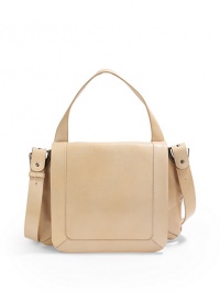 THE LOOKSingle shoulder strapRemovable, adjustable flat crossbody strapThree-gusset designDecorative metal details at top cornersMetal logo at backMagnetic flap closureOne inside zip pocketInside logo detailTHE MEASUREMENTShoulder strap, 4 dropRemovable crossbody strap, 16 drop13W X 9½H X ¼DTHE MATERIALLeatherFully linedORIGINMade in Italy THE LOOKSingle shoulder strapRemovable, adjustable flat crossbody strapThree-gusset designDecorative metal details at top cornersMetal logo at backMagnetic flap closureOne inside zip pocketInside logo detailTHE MEASUREMENTShoulder strap, 4 dropRemovable crossbody strap, 16 drop13W X 9½H X ¼DTHE MATERIALLeatherFully linedORIGINMade in Italy