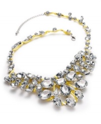 Brilliant shine and color, by Bar III. Bright yellow cords and sparkling acrylic stones create a captivating statement necklace. Crafted in rhodium-plated mixed metal. Approximate length: 19 inches + 3-1/2-inch extender. Approximate drop: 2-1/2 inches. Approximate width: 6 inches. Brilliant shine and color, by Bar III. Bright yellow cords and sparkling acrylic stones create a captivating statement necklace. Crafted in rhodium-plated mixed metal. Approximate length: 19 inches + 3-1/2-inch extender. Approximate drop: 2-1/2 inches. Approximate width: 6 inches.