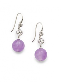 THE LOOKRound stone drop accentRhodium-plated sterling silver settingHook backTHE MEASUREMENTDrop, about 1ORIGINImported THE LOOKRound stone drop accentRhodium-plated sterling silver settingHook backTHE MEASUREMENTDrop, about 1ORIGINImported