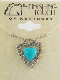 Finishing Touch Turquoise Puff Heart Framed w/ Swarovski Crystal Heart Necklace - Silver Finish - 18 Finishing Touch Turquoise Puff Heart Framed w/ Swarovski Crystal Heart Necklace - Silver Finish - 18