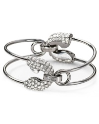 Equal parts pretty and punk, this Juicy Couture cuff bracelet features a mix of glass stones and edgy safety pins. Equal parts pretty and punk, this Juicy Couture cuff bracelet features a mix of glass stones and edgy safety pins.