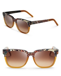 With a geometric print on top and solid camel on the bottom, Super's wayfarers are two toned and fabulous. With a geometric print on top and solid camel on the bottom, Super's wayfarers are two toned and fabulous.