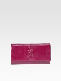 A simply elegant clutch in textured patent leather, stitched with the Yves Saint Laurent insignia. Magnetic snap flap closure One inside open pocket Satin lining 10¾W X 6½H X 1¼D Made in Italy A simply elegant clutch in textured patent leather, stitched with the Yves Saint Laurent insignia. Magnetic snap flap closure One inside open pocket Satin lining 10¾W X 6½H X 1¼D Made in Italy