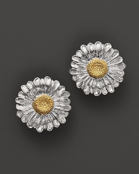 Blooming daises are detailed in 18K yellow gold accents on Buccellati's button earrings. Blooming daises are detailed in 18K yellow gold accents on Buccellati's button earrings.