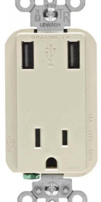Leviton T5630-T 15-Amp 125-Volt 2.1-Amp USB Charger/Tamper-Resistant Receptacle, Light Almond Leviton T5630-T 15-Amp 125-Volt 2.1-Amp USB Charger/Tamper-Resistant Receptacle, Light Almond