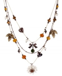 Make a flowery statement-and a stylish one, too. This illusion necklace from Betsey Johnson is crafted from brown gold-tone mixed metal with multicolor glass crystal accents and beads providing a whimsical touch. Approximate length: 16 inches + 3-inch extender. Approximate drop: 3 inches. Make a flowery statement-and a stylish one, too. This illusion necklace from Betsey Johnson is crafted from brown gold-tone mixed metal with multicolor glass crystal accents and beads providing a whimsical touch. Approximate length: 16 inches + 3-inch extender. Approximate drop: 3 inches.