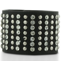 WIDE STUD BRN Black Leather Rhinestone and Stud Cuff Bracelet WIDE STUD BRN Black Leather Rhinestone and Stud Cuff Bracelet
