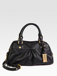 Gorgeous pebble-grain leather shaped by soft pleating in a top-handle carryall.Double top handles, 6 dropDetachable adjustable shoulder strap, 15-18 dropTop zip closureProtective metal feetOne inside zip pocketTwo inside open pocketsFully lined11W X 8H X 4¾DImported Gorgeous pebble-grain leather shaped by soft pleating in a top-handle carryall.Double top handles, 6 dropDetachable adjustable shoulder strap, 15-18 dropTop zip closureProtective metal feetOne inside zip pocketTwo inside open pocketsFully lined11W X 8H X 4¾DImported