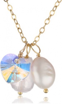 Multi Charm with Swarovski Elements Crystal Aurora Borealis Heart, Rose Quartz and Pink Freshwater Pearl Chain Necklace, 17 Multi Charm with Swarovski Elements Crystal Aurora Borealis Heart, Rose Quartz and Pink Freshwater Pearl Chain Necklace, 17