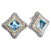 925 Silver & Blue Topaz Square Checkerboard Earrings with 18k Gold Accents 925 Silver & Blue Topaz Square Checkerboard Earrings with 18k Gold Accents