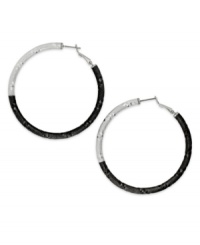 Finish off your party look with a little texture. Bar III's hoop earrings get a modern upgrade with dark hues and textured detail. Crafted in silver and hematite tone mixed metal. Approximate diameter: 2-1/4 inches. Finish off your party look with a little texture. Bar III's hoop earrings get a modern upgrade with dark hues and textured detail. Crafted in silver and hematite tone mixed metal. Approximate diameter: 2-1/4 inches.