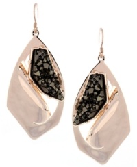 Asymmetrically appealing. BCBGeneration's chunky, rock crystal earrings pop with their unique cut-out design in rose gold tone mixed metal. Secured with an ear wire backing. Approximate drop: 2-3/4 inches. Asymmetrically appealing. BCBGeneration's chunky, rock crystal earrings pop with their unique cut-out design in rose gold tone mixed metal. Secured with an ear wire backing. Approximate drop: 2-3/4 inches.