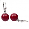 Stunning 925 Sterling Silver 12mm Italian Red Corl Ball Drop Dangle Leverback Earrings