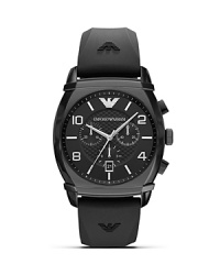 Built for high performance and style, Emporio Armani's matte black watch is a sporty choice. Whether worn with pinstripes or something splashier, this chronograph can keep up. Built for high performance and style, Emporio Armani's matte black watch is a sporty choice. Whether worn with pinstripes or something splashier, this chronograph can keep up.