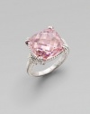 From the Giftables Collection. A sweetly colored, faceted cushion of pink crystal in a gracefully fluted setting and band of sterling silver.Pink crystal Sterling silver About ½ square Imported
