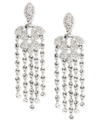 These flowing chandelier-shaped earrings by Givenchy are the perfect addition to special occasion looks. They flaunt linear drops of glass pearl and shimmering crystals. Crafted in silver tone white mixed metal. Approximate drop: 3-1/2 inches. These flowing chandelier-shaped earrings by Givenchy are the perfect addition to special occasion looks. They flaunt linear drops of glass pearl and shimmering crystals. Crafted in silver tone white mixed metal. Approximate drop: 3-1/2 inches.