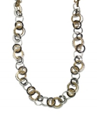 Mixed media: A combination of shiny silver tone, matte gold tone and hematite tone mixed metals makes Alfani's long circle necklace a versatile style for mixing and matching within your wardrobe. Approximate length: 36 inches. Mixed media: A combination of shiny silver tone, matte gold tone and hematite tone mixed metals makes Alfani's long circle necklace a versatile style for mixing and matching within your wardrobe. Approximate length: 36 inches.