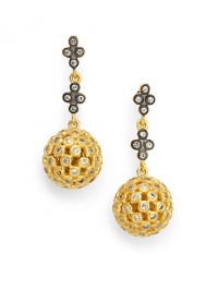 THE LOOKDrop silhouetteBall detail with cutouts Cubic zirconia accentsGold vermeil and black rhodium-plated sterling silver settingPost backTHE MEASUREMENTLength, about .75ORIGINImported THE LOOKDrop silhouetteBall detail with cutouts Cubic zirconia accentsGold vermeil and black rhodium-plated sterling silver settingPost backTHE MEASUREMENTLength, about .75ORIGINImported