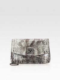 Soft metallic leather takes on a python print for a compact, trend-worthy look. Detachable chain shoulder strap, 10½ dropFlap with turn-lock closureBack open pocketOne inside zip pocketTwo inside open pocketsCotton lining11W X 7H X ¾DImported Soft metallic leather takes on a python print for a compact, trend-worthy look. Detachable chain shoulder strap, 10½ dropFlap with turn-lock closureBack open pocketOne inside zip pocketTwo inside open pocketsCotton lining11W X 7H X ¾DImported