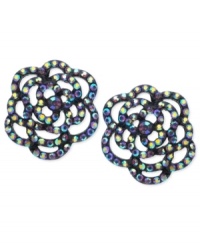 Beauty is in bloom. This pair of stud earrings from GUESS is crafted from sprayed-jet-tone mixed metal with light purple glass crystals adding luster to the bouquets. Approximate drop: 1 inch. Approximate diameter: 1 inch. Beauty is in bloom. This pair of stud earrings from GUESS is crafted from sprayed-jet-tone mixed metal with light purple glass crystals adding luster to the bouquets. Approximate drop: 1 inch. Approximate diameter: 1 inch.