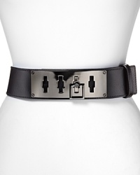 Go for bold with Tory Burch's hard-hitting keyhole belt. Trade your flats for heels and wear this statement style over a molten mini to lock in a downtown look. Go for bold with Tory Burch's hard-hitting keyhole belt. Trade your flats for heels and wear this statement style over a molten mini to lock in a downtown look.