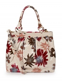 THE LOOKRolled top handles with detachable crossbody strapZip closureInside zip pocketTwo inside open pocketsTwo pen holdersMetal hookTHE FITTop handles, 7½ dropCrossbody strap, 2418W X 12H X 3½DTHE MATERIALPython skinSuede-like liningORIGINMade in USA THE LOOKRolled top handles with detachable crossbody strapZip closureInside zip pocketTwo inside open pocketsTwo pen holdersMetal hookTHE FITTop handles, 7½ dropCrossbody strap, 2418W X 12H X 3½DTHE MATERIALPython skinSuede-like liningORIGINMade in USA