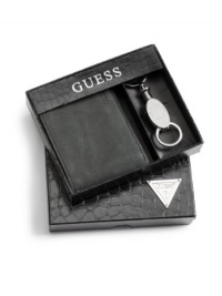 GUESS Sueded Wallet and Keychain Gift Set, BLACK GUESS Sueded Wallet and Keychain Gift Set, BLACK