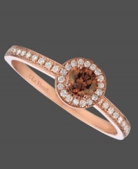 Deliciously lavish. This 14k rose gold ring from Le Vian features a stunning round-cut chocolate diamond (1/4 ct. t.w.) surrounded by white, pave-set diamonds (1/6 ct. t.w.). Size 7.