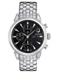 Classic design and renowned precision blend seamlessly on this Gemini collection watch by Bulova Accutron. Classic design and renowned precision blend seamlessly on this Gemini collection watch by Bulova Accutron.